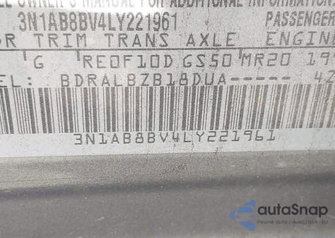 2020 Nissan Sentra S Xtronic Cvt z USA, uszkodzony, nr VIN 3N1AB8BV4LY221961